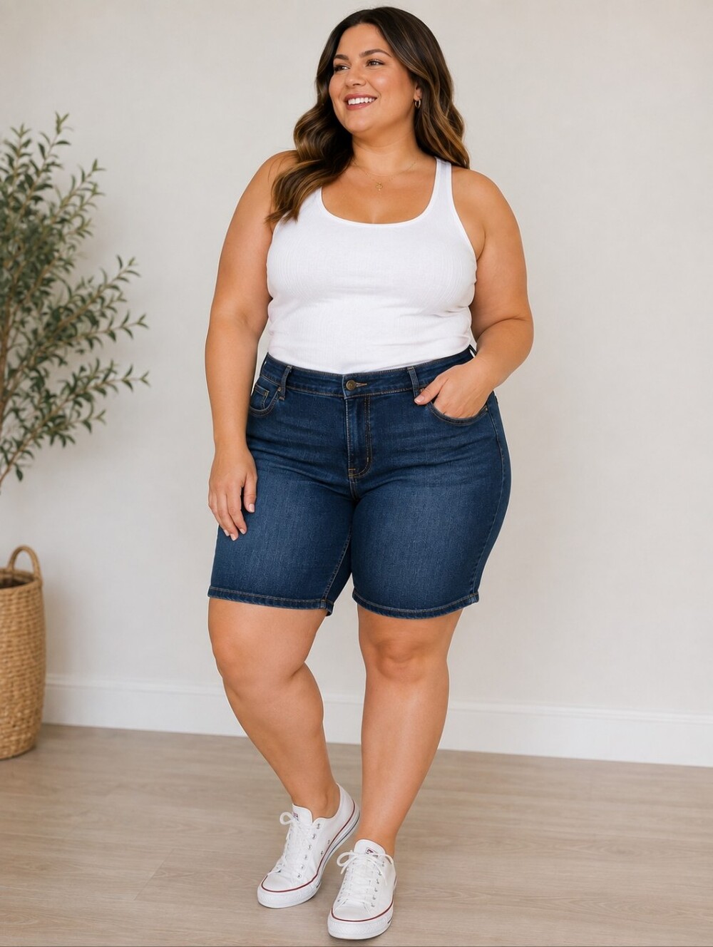 Liz Claiborne Women’s 24W Denim Shorts Stretch Blue Jean Plus Size